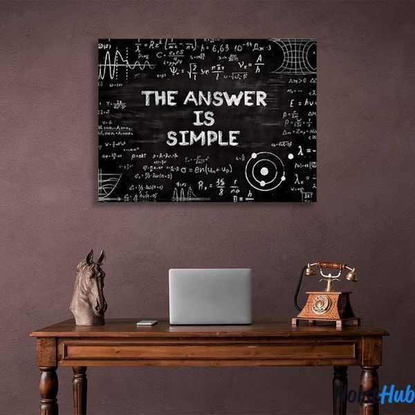 Картина шкільна дошка з формулами та написом у центрі "THE ANSWER IS SIMPLE" на полотні 11640 фото