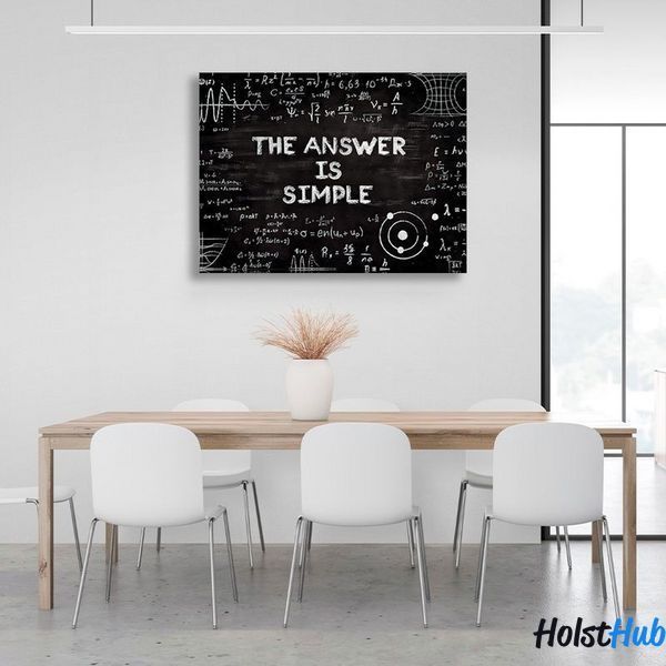Картина шкільна дошка з формулами та написом у центрі "THE ANSWER IS SIMPLE" на полотні 11640 фото