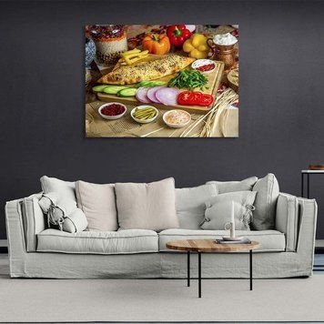 Картина для кухні хліб з овочами на полотні 11472 фото