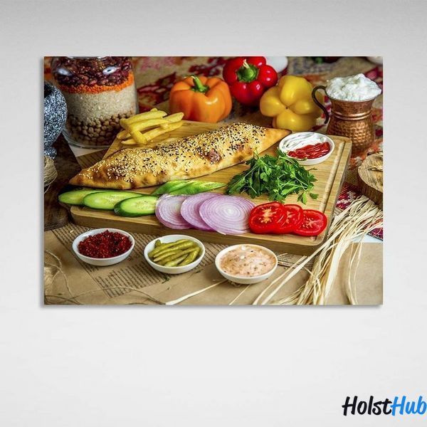 Картина для кухні хліб з овочами на полотні 11472 фото